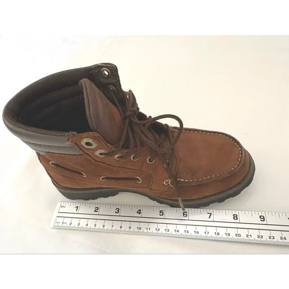Timberland Boys Boots Size 2 Oakwell Moc-Toe Brown Nubuk Leather Lace-Up Preppy